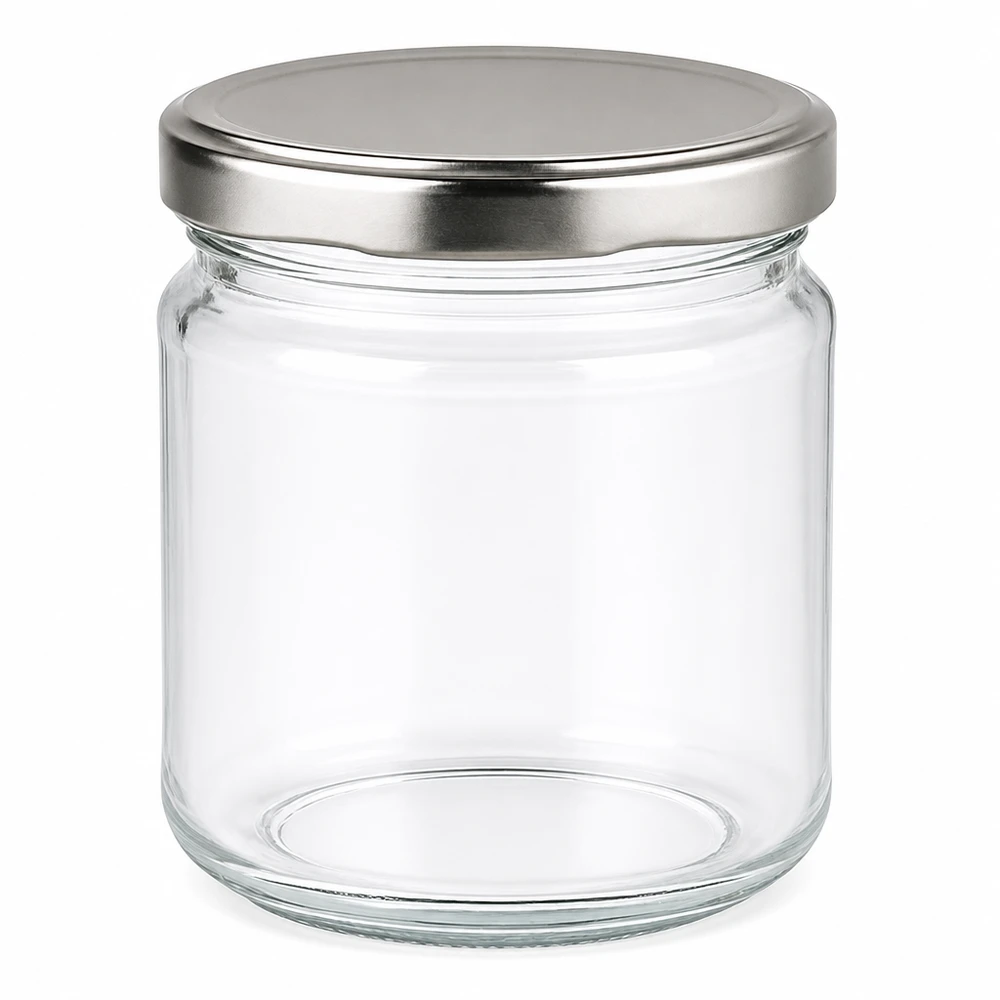 212ml Rundglas + BasicSeal Deckel silber TO63 UNiTWIST 212ml Rundglas mit silbernem BasicSeal Deckel - leeres Einmachglas aus klarem Glas für Konserven und Aufbewahrung
