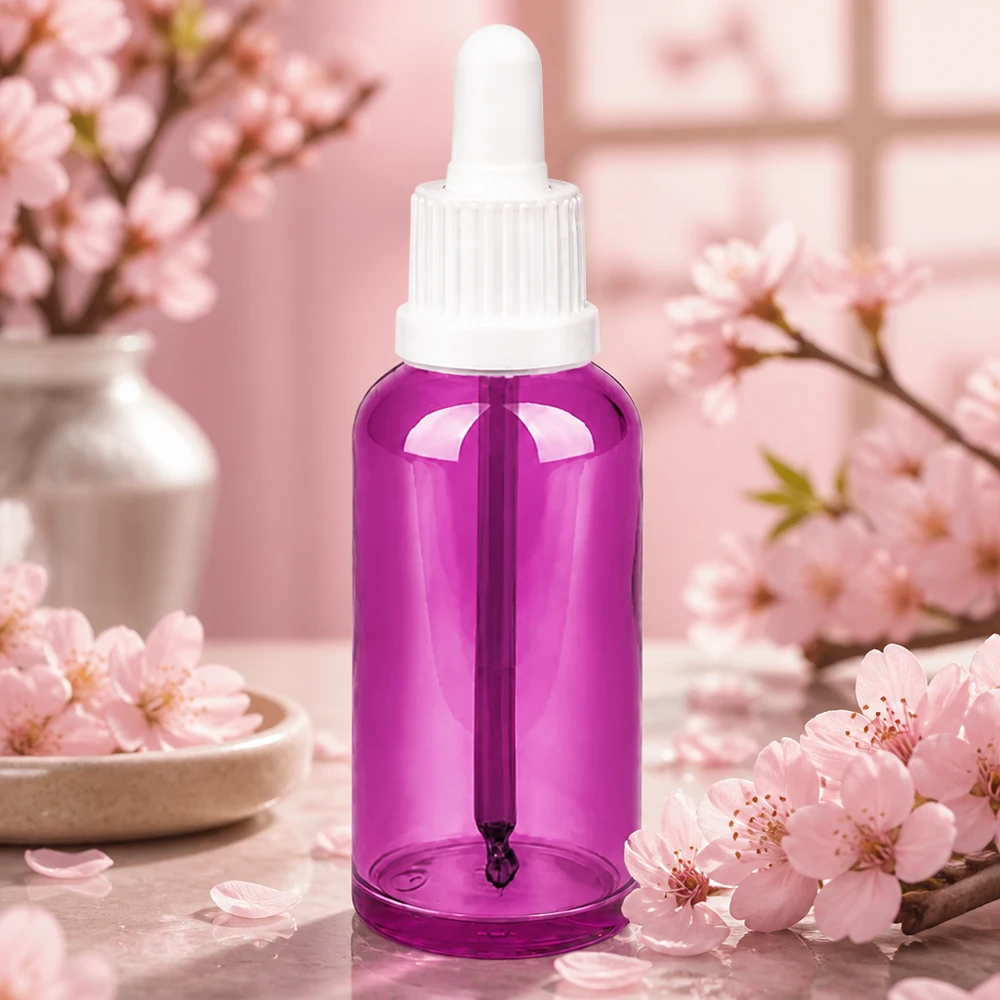 50ml Pipettenflasche weiss Originalität Schraubverschlusserschluss PurpleLine UT18/50 Elegante violette 50ml Glasflasche mit weißem Pipettenverschluss für Beauty Anwendungen