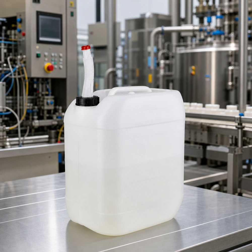 Kanister 20 Liter mit Auslaufrohr Flex Quaderförmiger Kunststoffbehälter 20L mit beweglichem Ausgießrohr und Kindersicherungsverschluss
