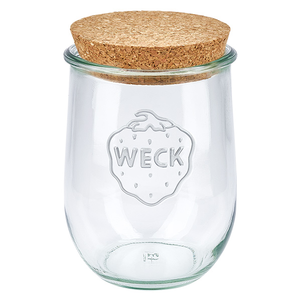 1062ml Tulpenglas WECK RR100 mit Korken natur WECK Tulpenglas 1062ml RR100 mit Naturkorken Deckel Einmachglas Vorratsglas transparent