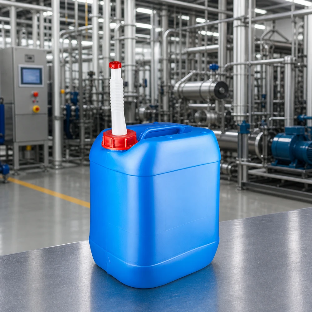 Kanister 20 Liter blau mit Auslaufrohr Flex Robuster Flachkanister 20L in Blau mit weißem Auslaufstutzen für Chemie und Reinigungsmittel