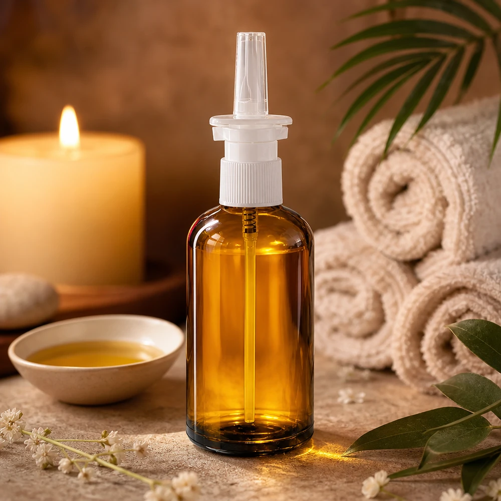100ml Nasensprayflasche weiß/transparent Standard BrownLine UT18/100 Premium braune Medizinflasche 100ml mit transparentem Sprühaufsatz für Nasentherapie