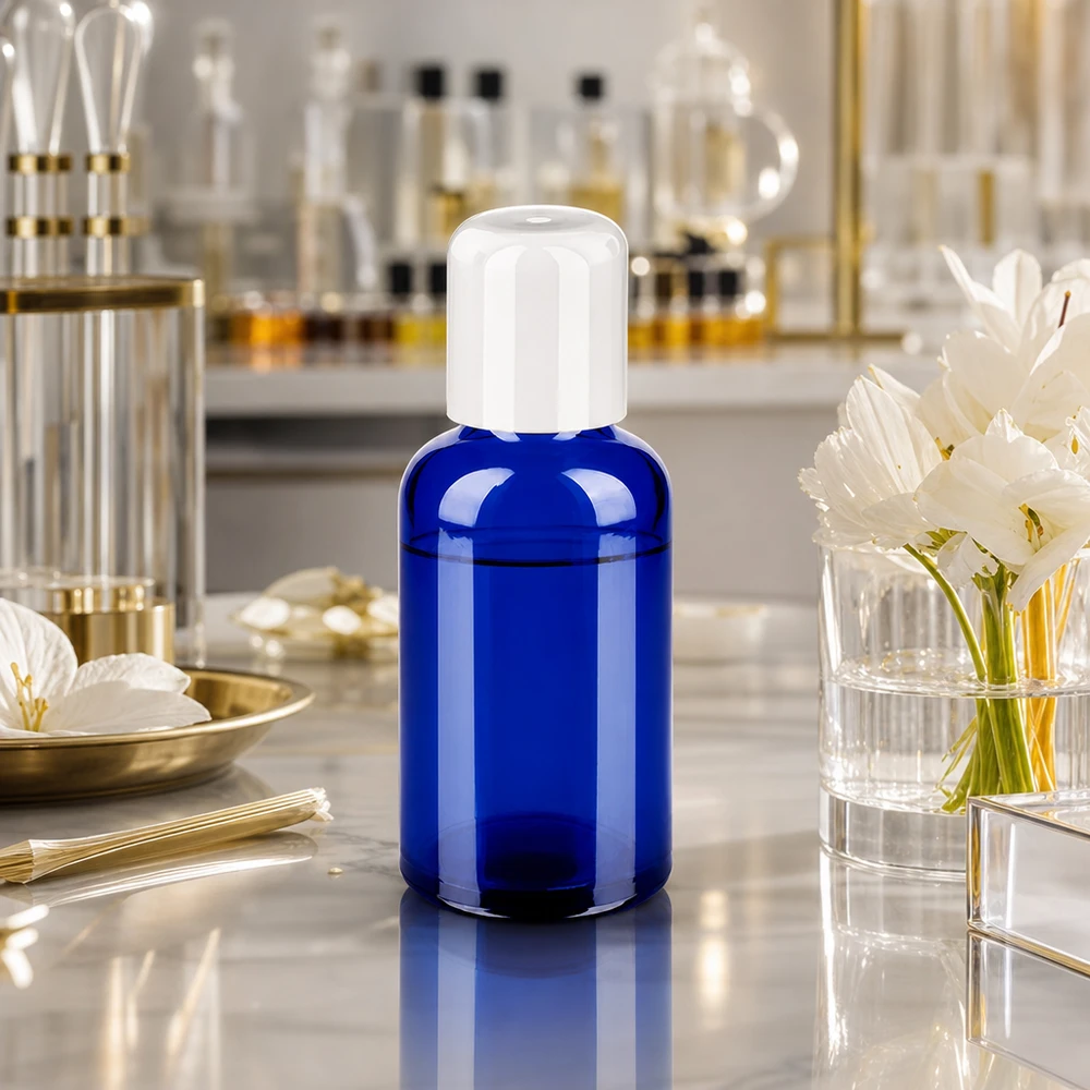 50ml Roll-On Flasche weiß Standardverschluss BlueLine UT18/50 50ml BlueLine Flasche mit präzisem Roll-On Auftrag ideal für Parfümöle und Wellness-Produkte