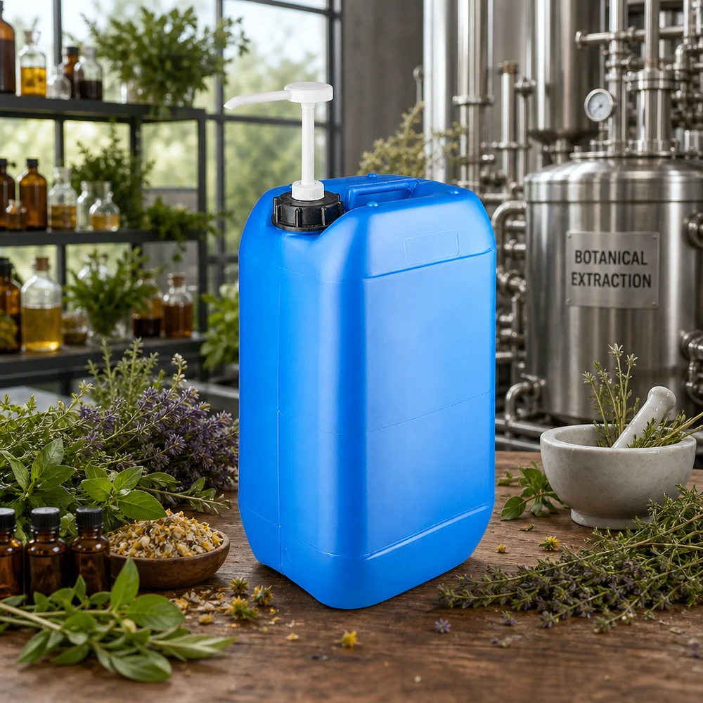 Kanister 15 Liter blau mit Dosierpumpe Vierkantkanister blau 15 Liter mit Dosierpumpe ideal für Aromatherapie und Kräuterverarbeitung