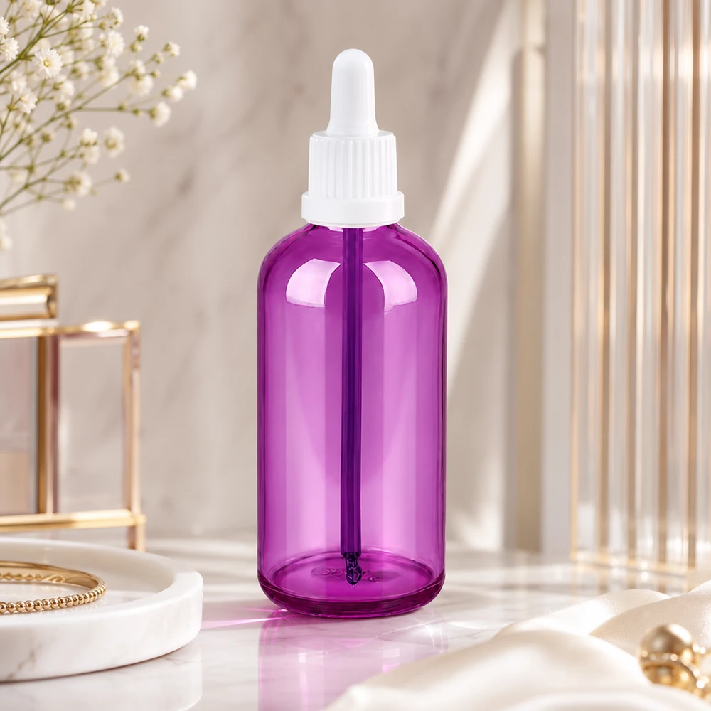 100ml Pipettenflasche weiss Originalität Schraubverschlusserschluss PurpleLine UT18/100 Premium 100ml Dropper Bottle in trendiger Purple Optik mit auslaufsicherem weißem Verschluss