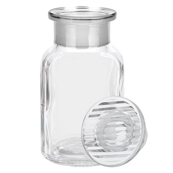 Rundschulterfl. 100ml klar Weithals Glasstopfen Zylindrische Klarglasflasche 100ml mit breitem Hals und herausnehmbarem Glasstopfen