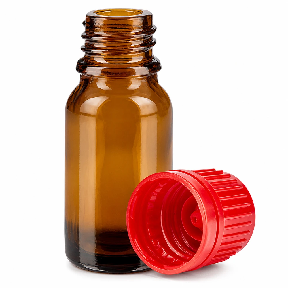 10ml Flasche 11mm Schraubverschluss rot Originalitätsverschluss BrownLine UT18/10 Pharmazieflasche 10ml dunkelbraun mit rotem Schraubverschluss für sichere Aufbewahrung