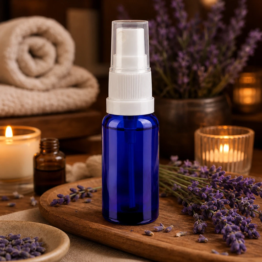 20ml Sprayflasche weiß/transparent Standardverschluss BlueLine UT18/20 Kompakte 20ml Glassprayflasche mit durchsichtigem Design für Reise und unterwegs