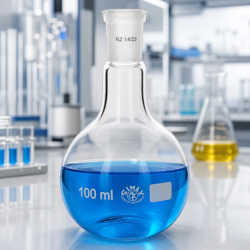 Chemiekolben 100ml mit ergonomischem Design und standardisiertem Schliffanschluss