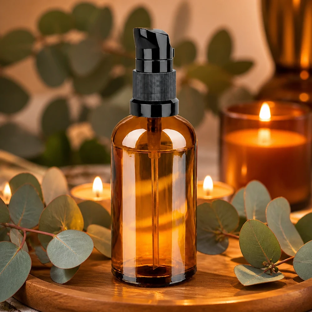 Hochwertige 100ml Pumpflasche BrownLine mit UV-Schutz durch getöntes Glas