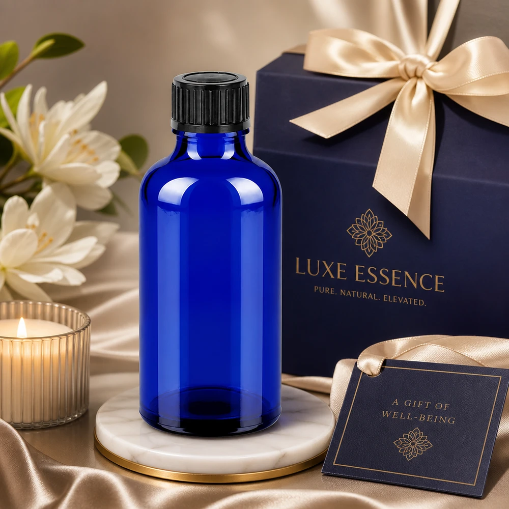 Robuste 50ml Braunglasflasche Alternative in Blau mit schwarzem Verschluss für Labor und Praxis