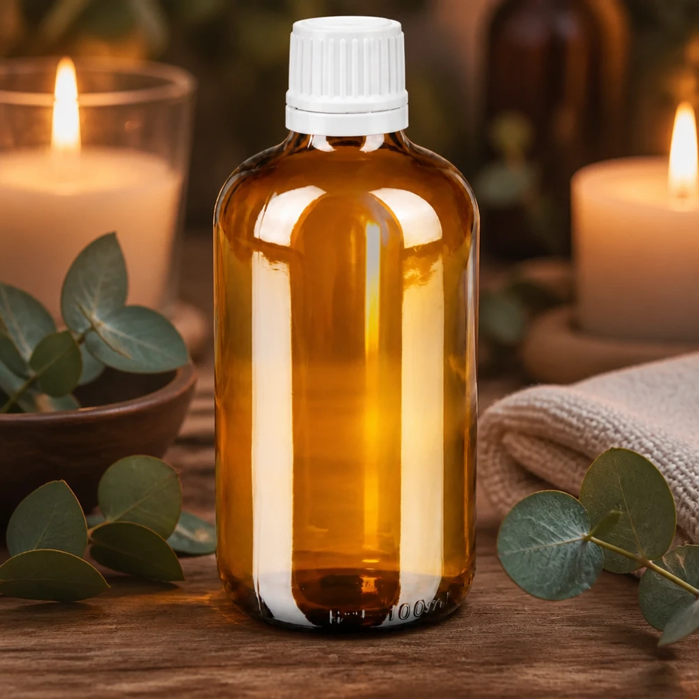 Hochwertige Apothekerflasche Braunglas 100ml weiß 0,7mm Öffnung für ätherische Öle