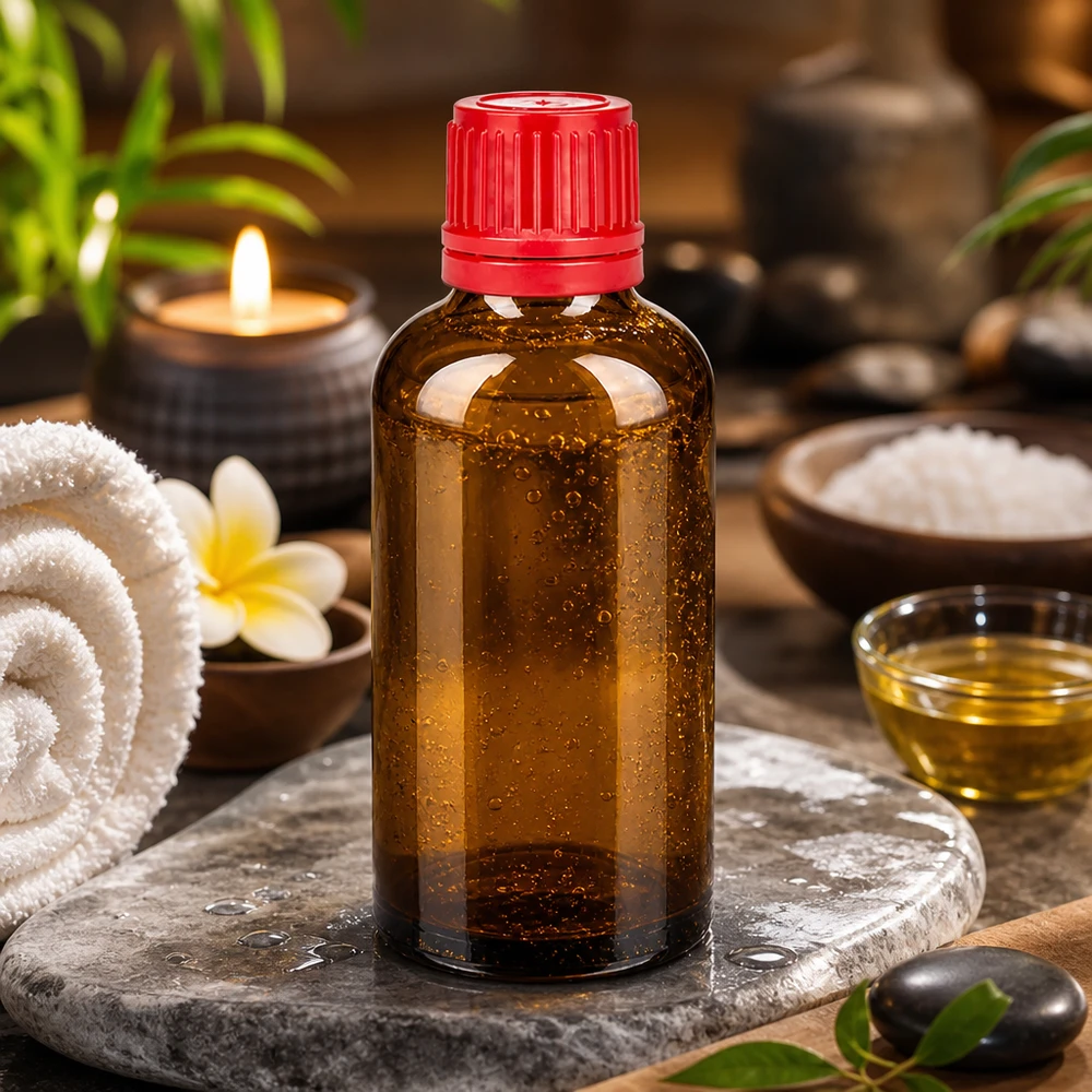 Apotheken-Qualität 50ml Braunglasflasche mit manipulationssicherem Verschluss und Dosierhilfe