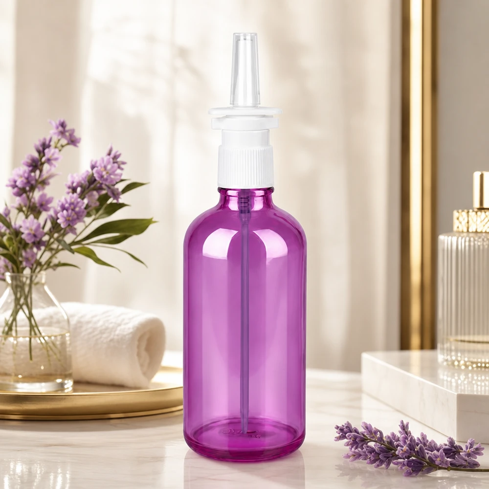 Glänzende PurpleLine Sprayflasche 100ml mit Anti Tropf System für präzise medizinische Dosierung
