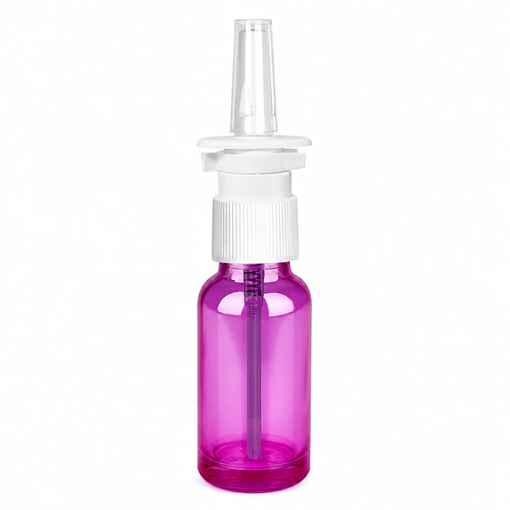 20ml Nasensprayflasche weiß/transparent Standard PurpleLine. UT18/20 Handliche 20ml Nasensprayflasche mit transparentem Sprühmechanismus in attraktivem Lila-Ton