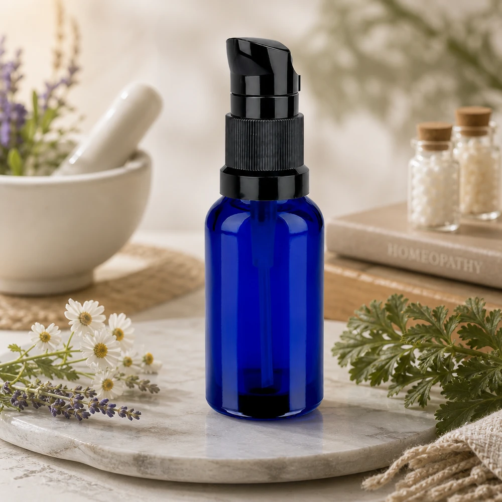 20ml Pumpflasche schwarz STD BlueLine UT18/20 - robustes Glas für langlebige Verwendung