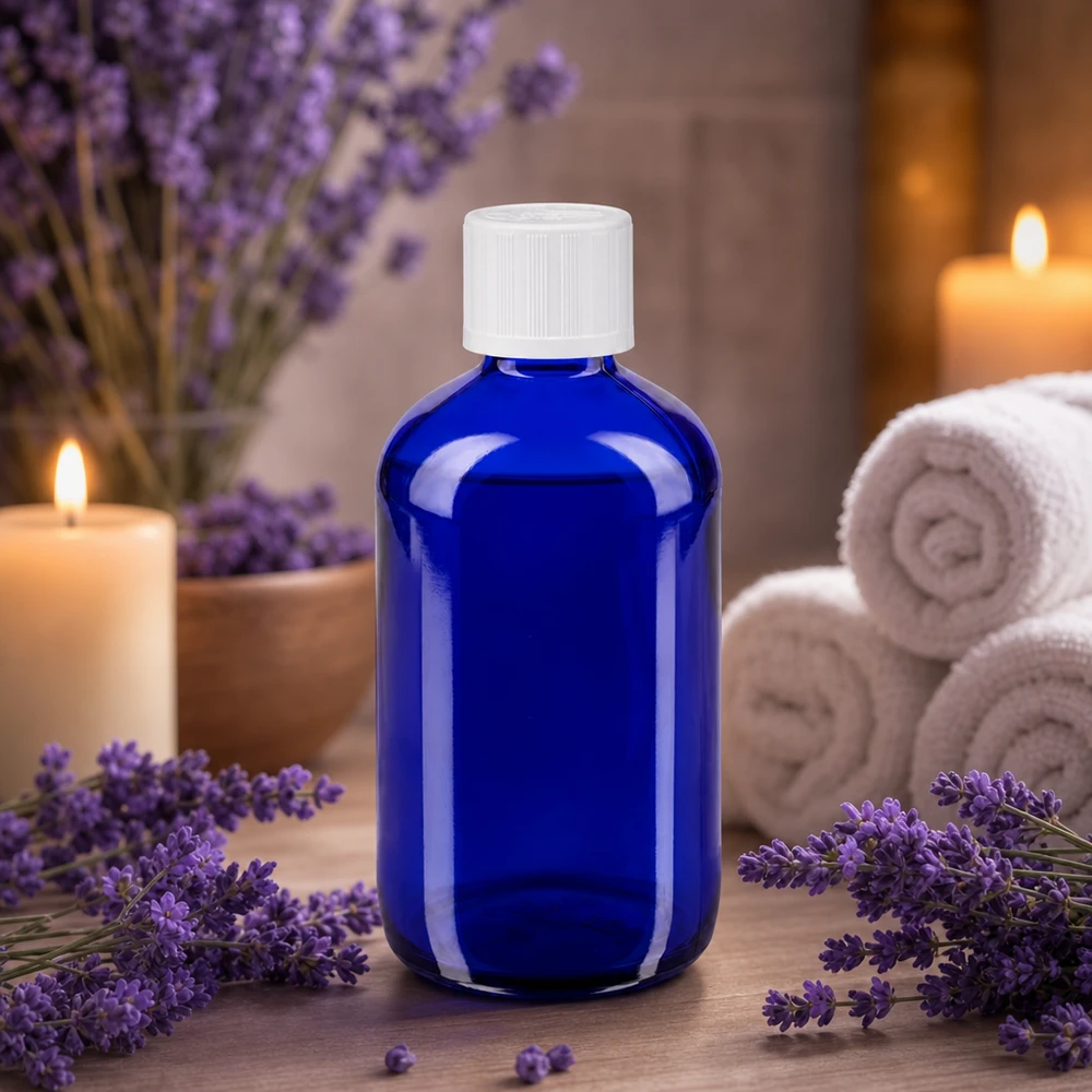 Dunkelblaue 100ml Dropper-Flasche aus Apothekerglas mit UV-Schutz für Naturkosmetik