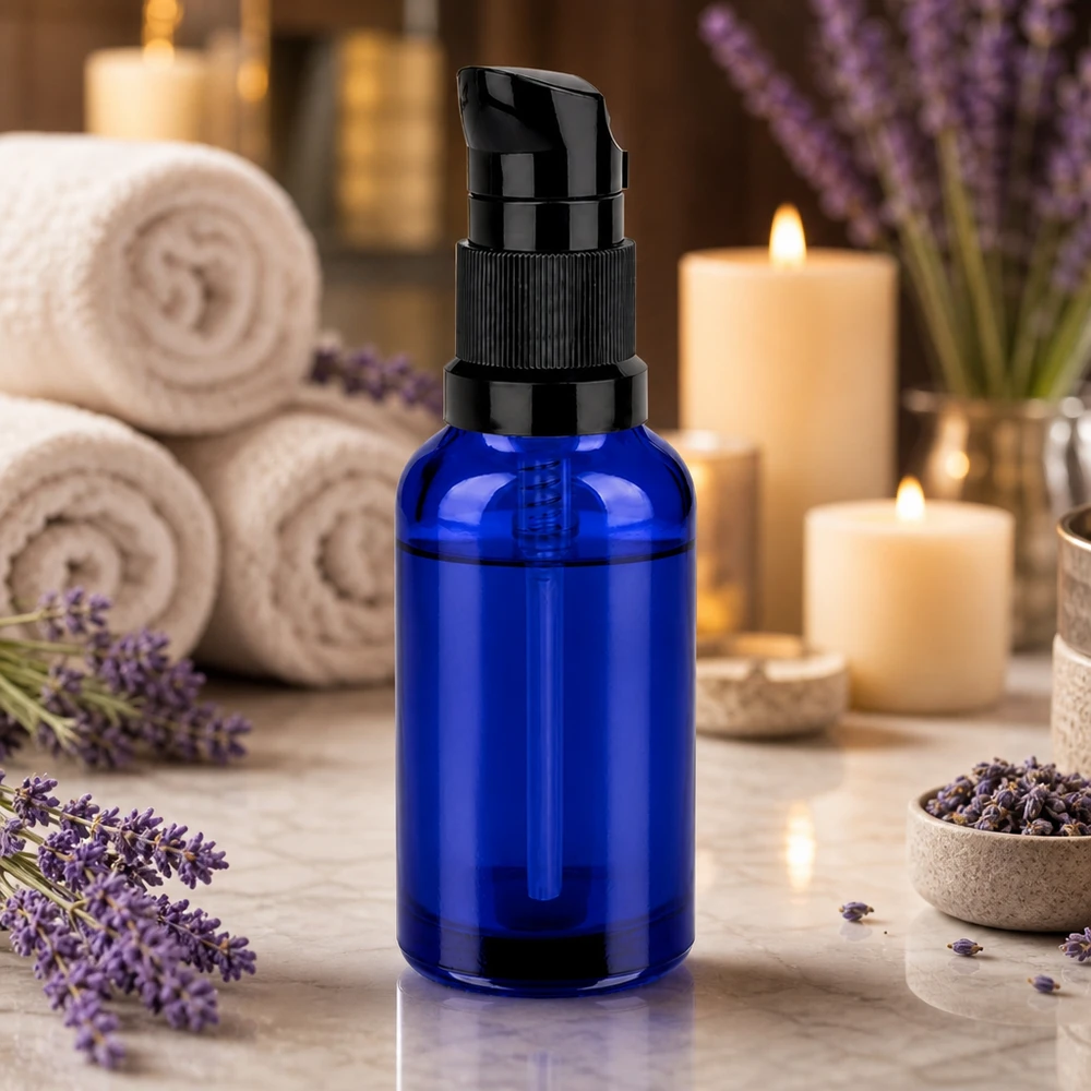 Blaue STD BlueLine Flasche 30ml mit schwarzem Dispenser für präzise Produktabgabe