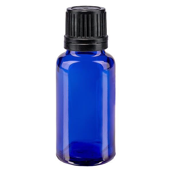 Apothekenflasche blau 20ml Tropfverschluss Giessring 1mm schwarz Originalitätsverschluss