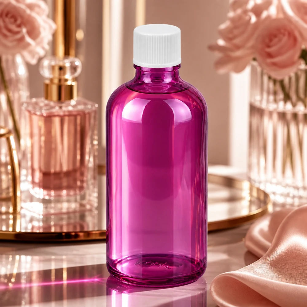 Apotheker-Flasche 100ml in Purple mit weißem SV-Verschluss für pharmazeutische Präparate