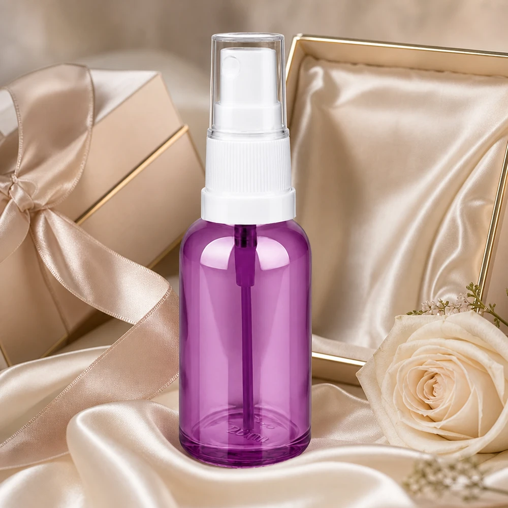 Stilvolle 30ml Glassprayflasche in Purple Line Optik für professionelle Anwendungen