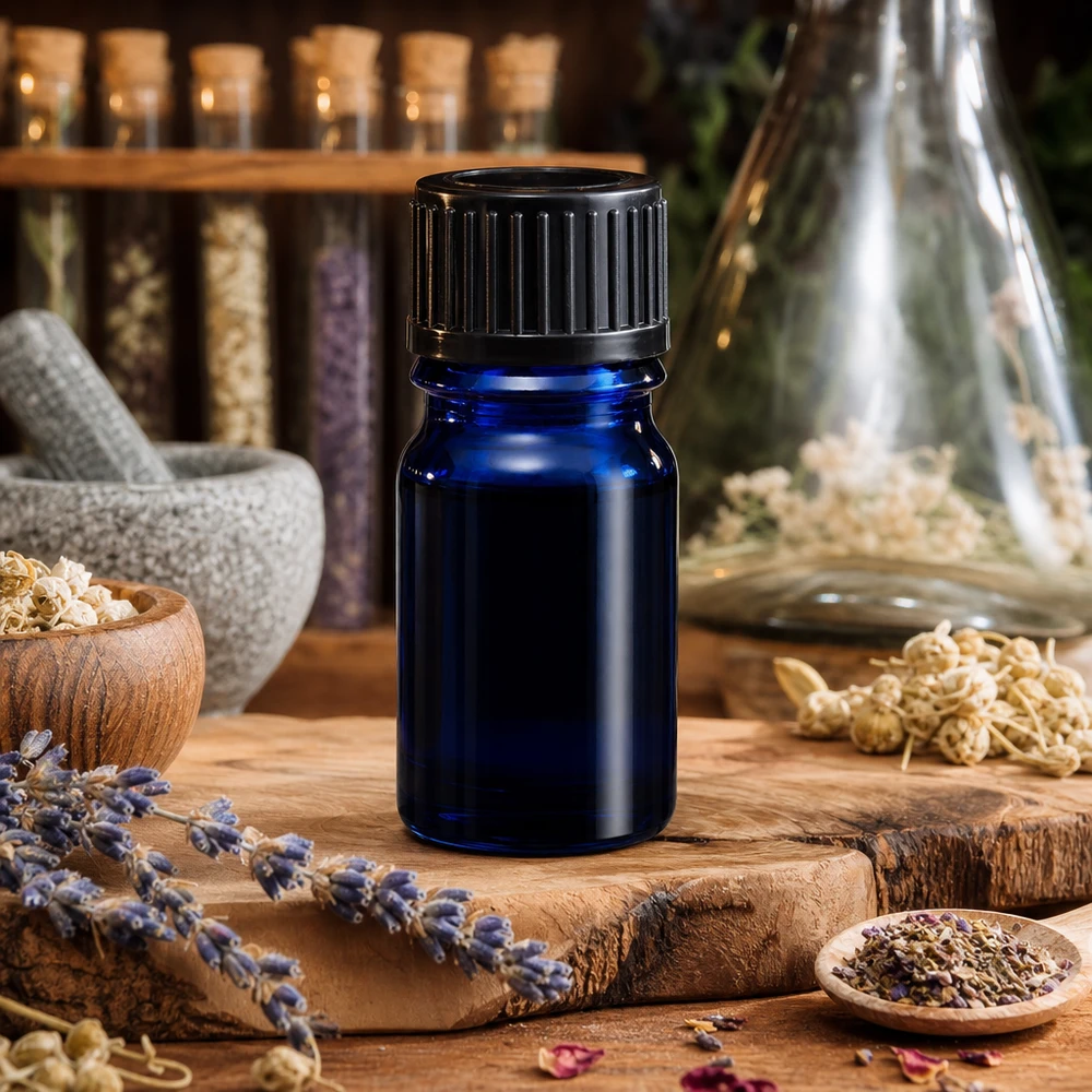 Vintage-Style blaue Apothekerflasche 5ml mit klassischem schwarzen Schraubdeckel für Sammler