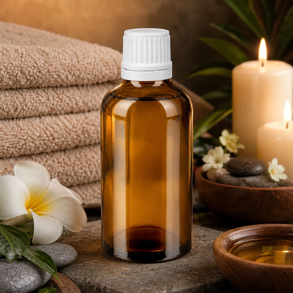 Apothekenflasche braun 50ml Schraubverschluss weiß Originalitätsverschluss Kompakte 50ml Apothekerflasche Braunglas weißer Verschluss zur Aufbewahrung von Pflegeölen