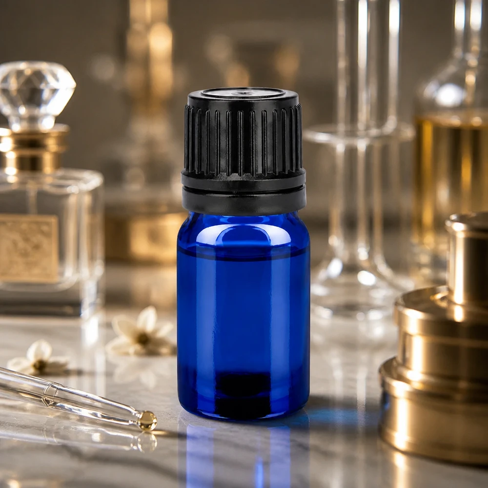 Premium Glasflasche 5ml in Blau mit schwarzem Schraubverschluss für pharmazeutische Zwecke