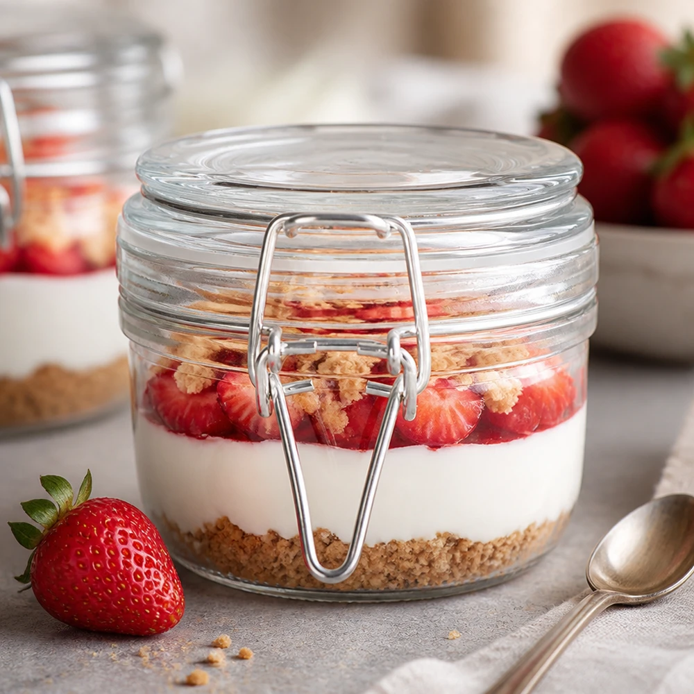 Kompakte 200ml Glasdose mit Bügelverschluss ideal für Meal Prep und gesunde Zwischenmahlzeiten