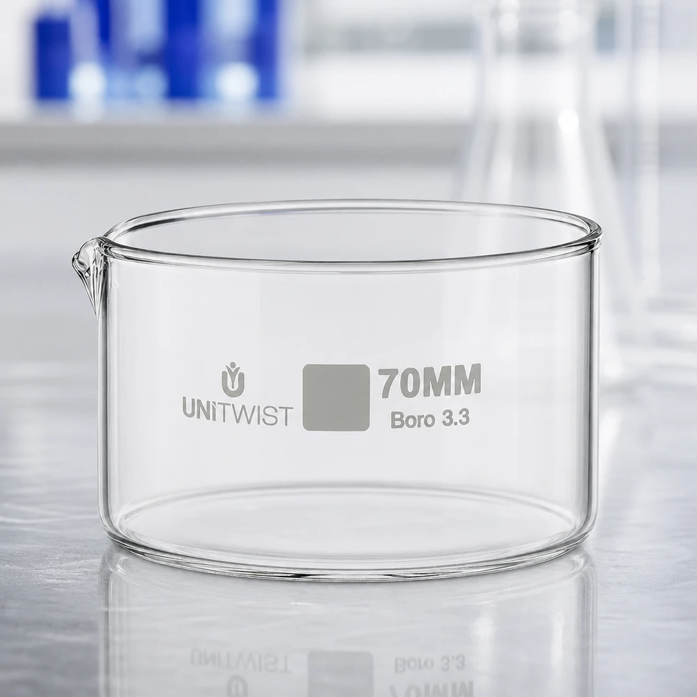 Kristallisierschale ø70mm Borosilikatglas UNiTWIST UNiTWIST Laborschale 70mm Durchmesser dickwandiges transparentes Borosilikatglas mit Ausguss
