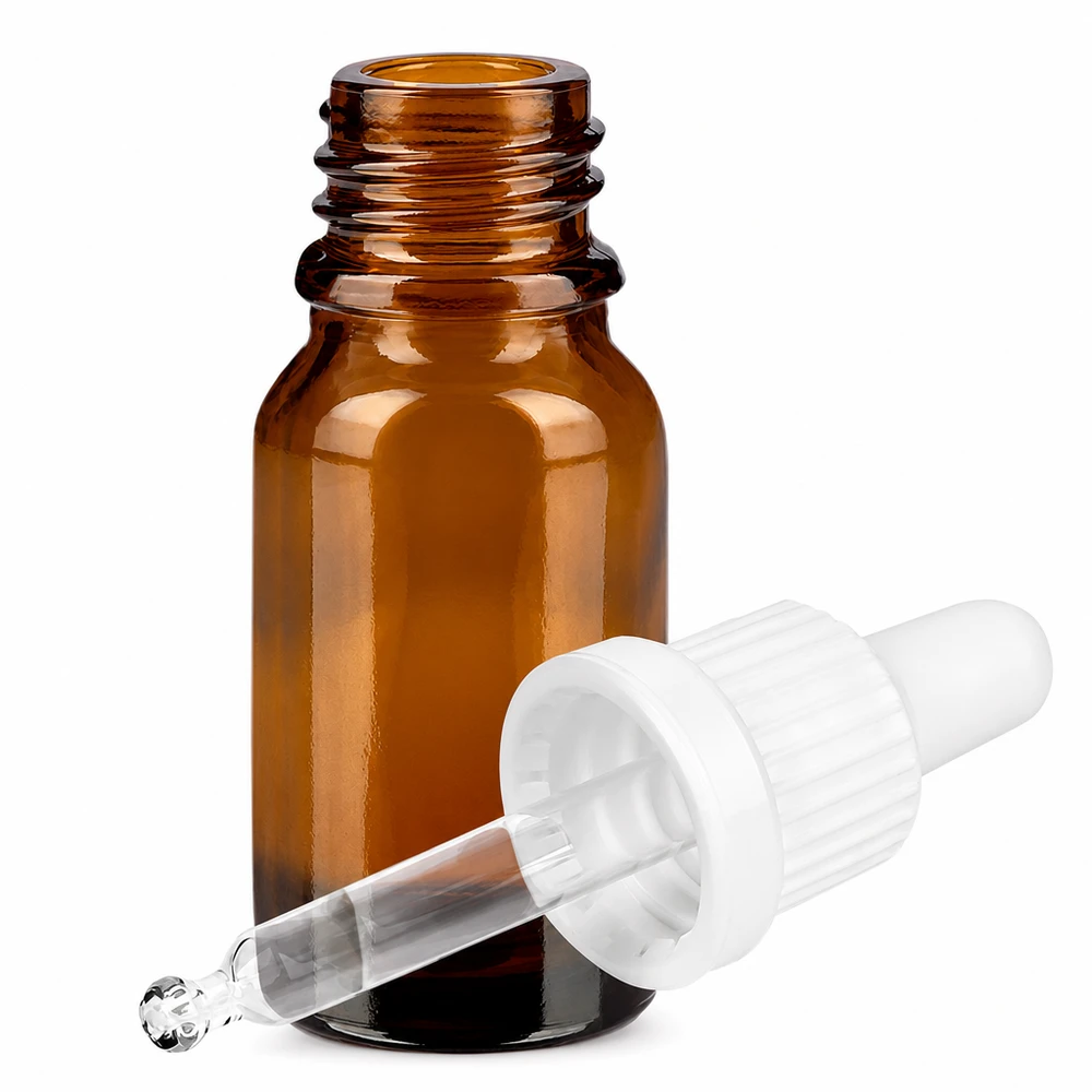 10ml Pipettenflasche weiß Originalitätsverschluss BrownLine UT18/10 Hochwertige 10ml Braunglasflasche mit Pipettierverschluss für pharmazeutische Anwendungen