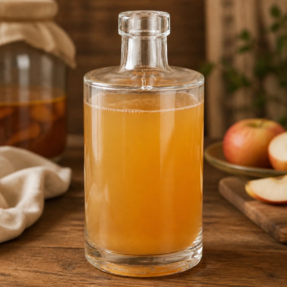 350ml Glasflasche Marie mit Apfelsaft befüllt rustikal dekoriert frische Äpfel Holztisch Natürlichkeit Bild 8 von 10