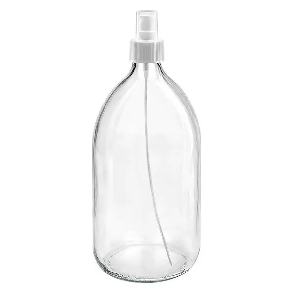 1000ml Medizinflasche klar, Pumpzerstäuber weiß ApoGlas