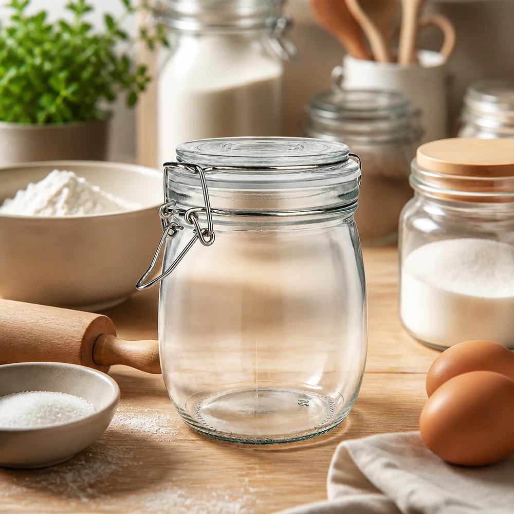 Stabiles 750ml Vorratsglas mit Metallklammer und Gummiring für optimale Frischhaltung