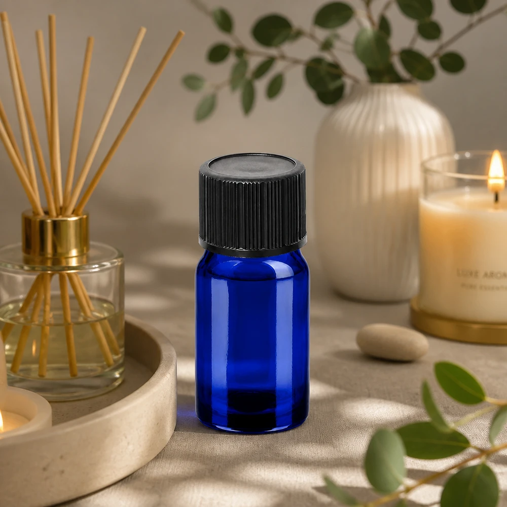Stilvolle blaue Glasflasche 5ml mit Tropfaufsatz ideal für DIY Kosmetik und Naturheilkunde