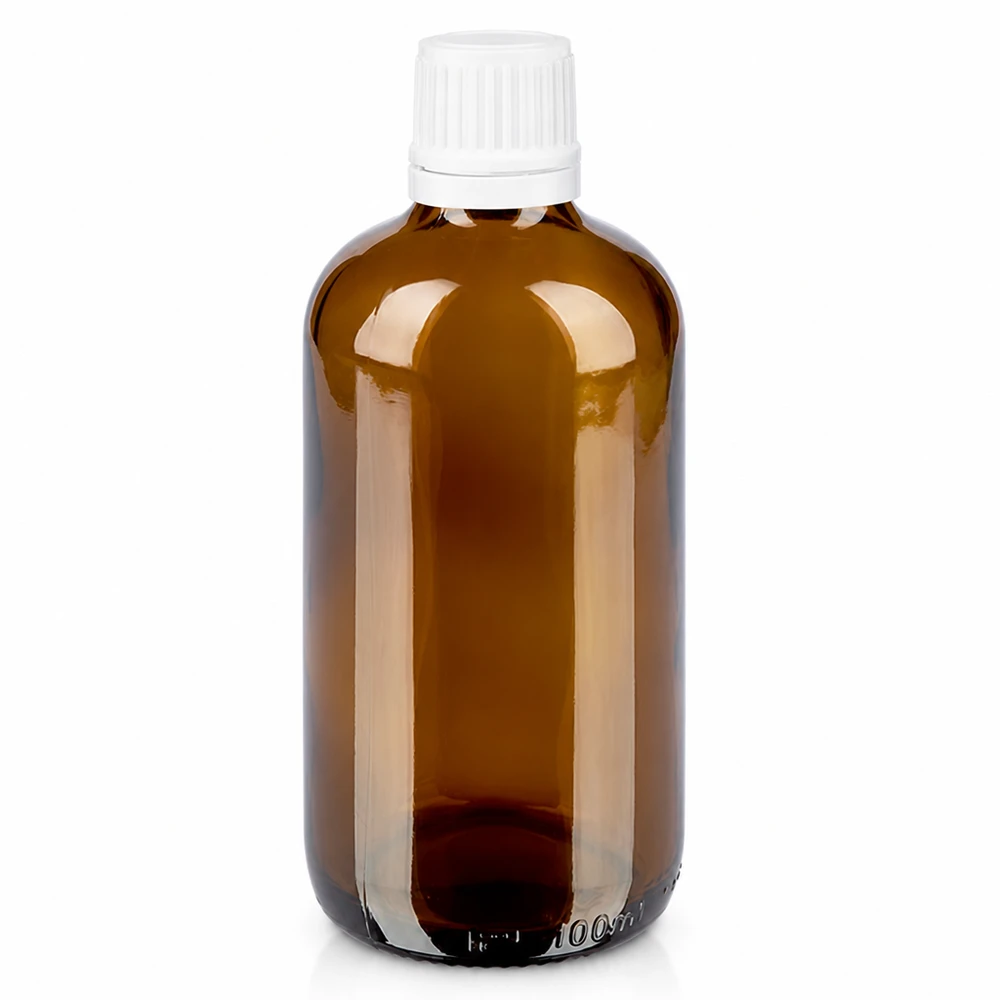 Apothekenflasche braun 100ml Schraubverschluss weiß Originalitätsverschluss Pharmazeutische Braunglasflasche 100ml mit Sicherheitsverschluss weiß