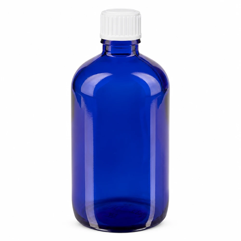 Apothekenflasche blau 100ml Tropfverschluss weiß 0.8mm Standard Lichtschutzflasche 100ml blau mit weißem Tropfverschluss ideal für Öle und Tinkturen