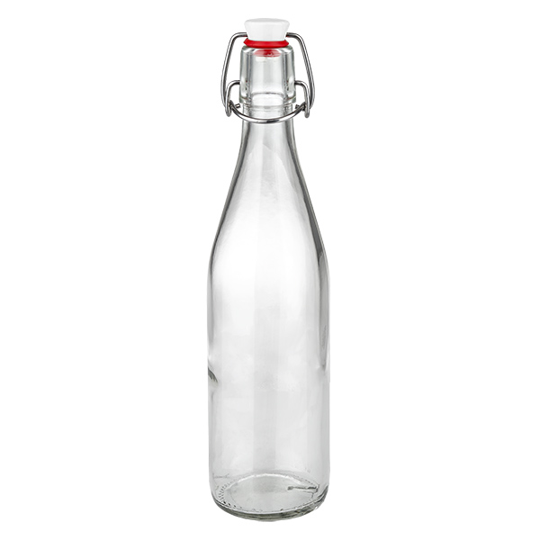 500ml Glasflasche mit Bügelverschluss aus Porzellan, transparente Flasche mit rotem Dichtungsring für Getränke