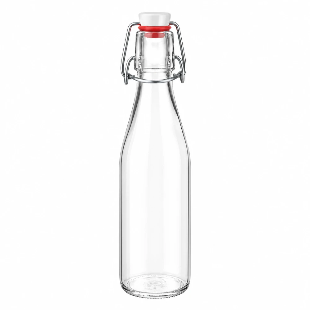 250ml Glasflasche mit Bügelverschluss und weißem Korken, transparentes Glas, PVC UNiTWIST System für Getränke