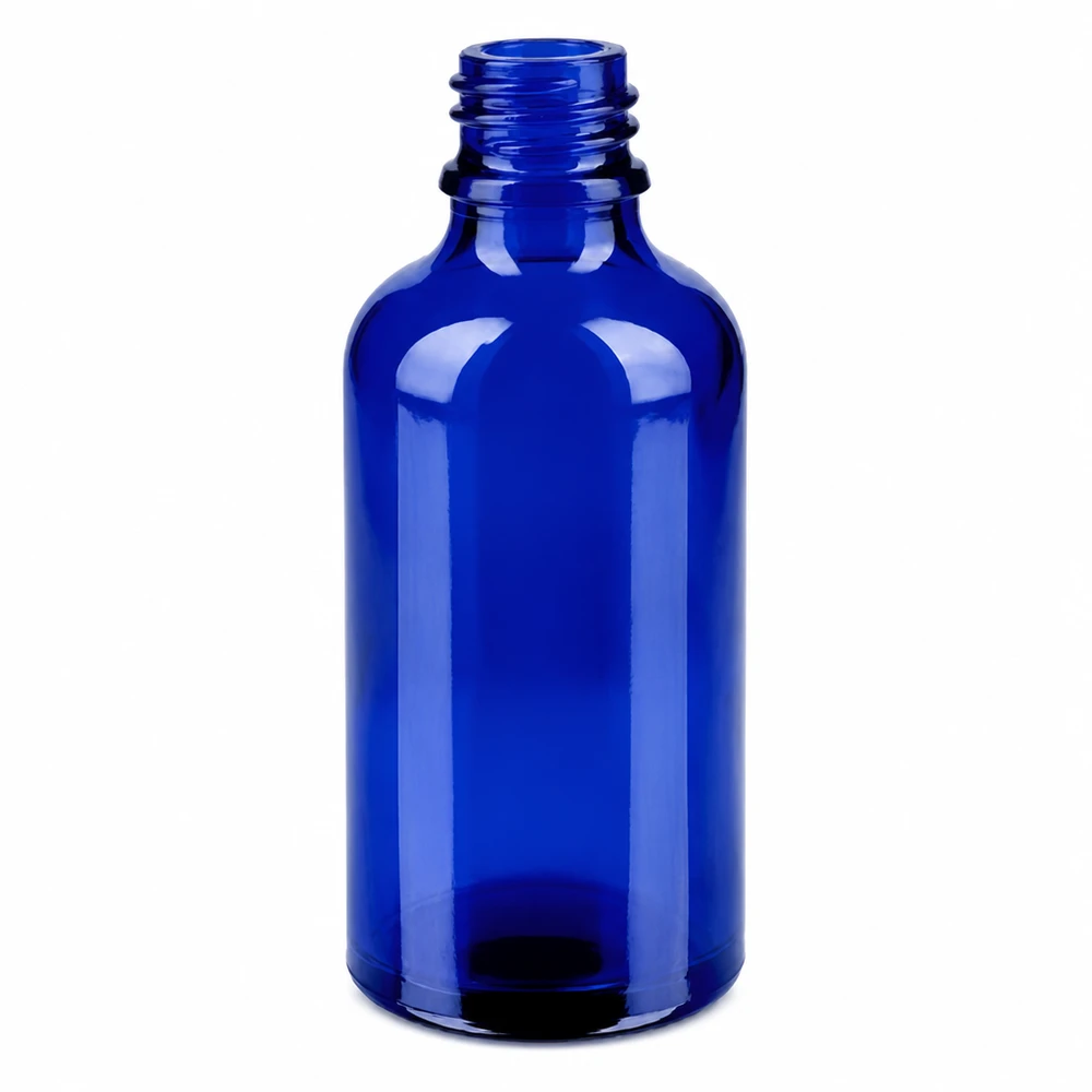 Hochglänzende blaue 50ml Sprayflasche aus Glas mit breitem Anwendungsspektrum
