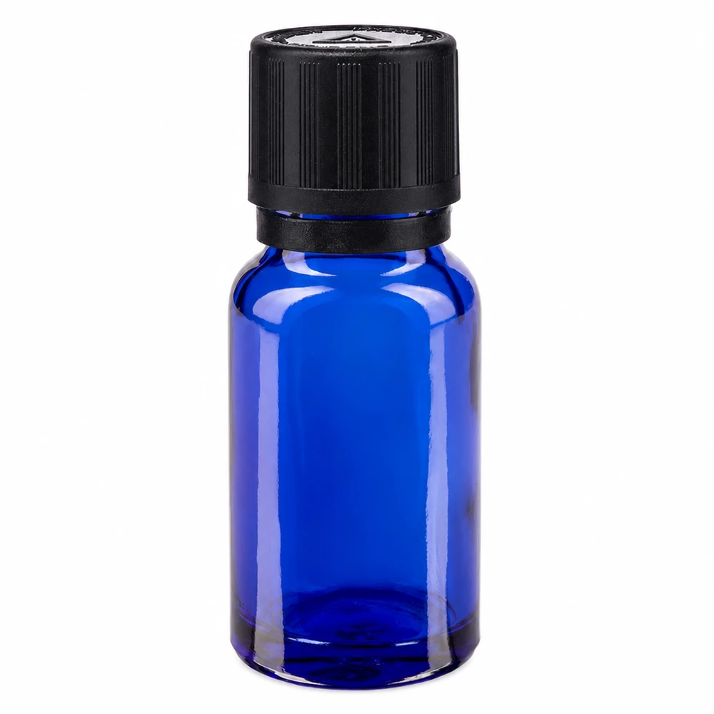 Apothekenflasche blau 10ml Tropfer Giessring 1mm schwarz Kindersicherung Blindenwarnsymbol Originalitätsverschluss 10ml Apotheker Tropfflasche blau Borosilikatglas mit schwarzem KiSi Verschluss und Blindstopfen