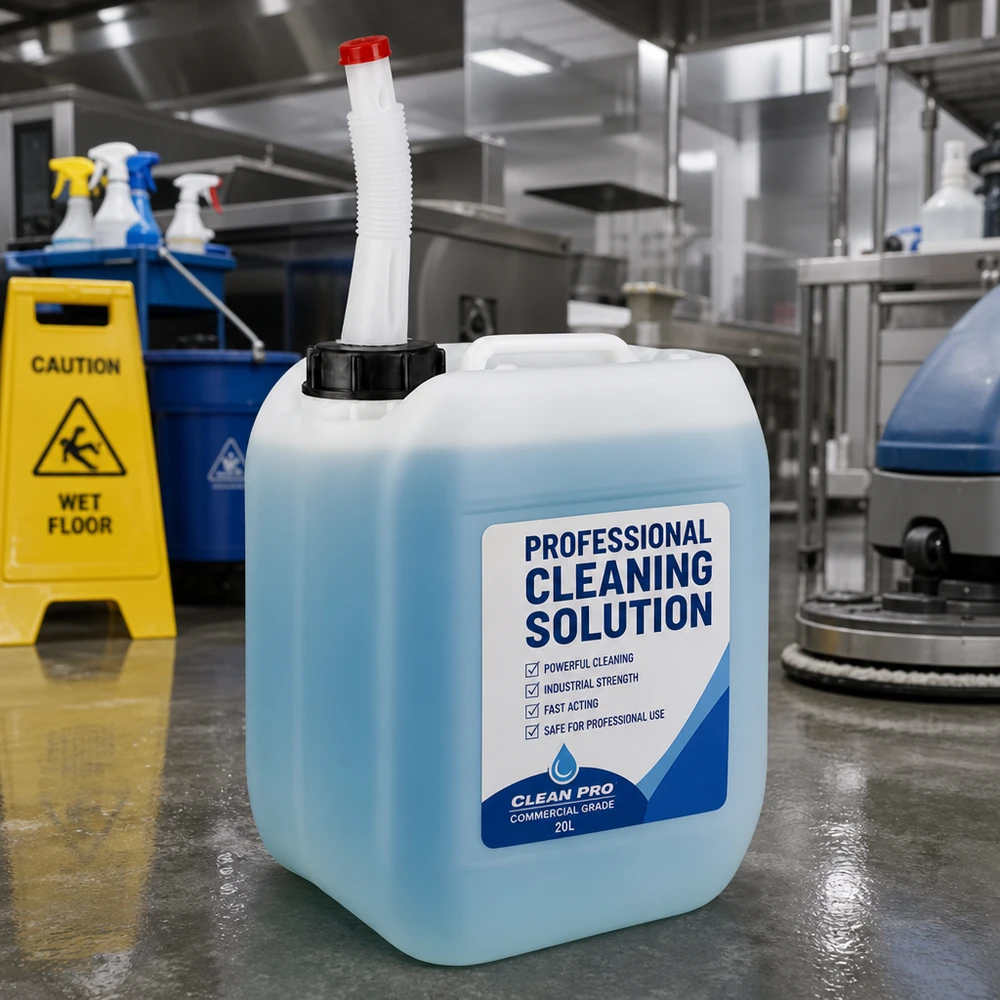 Kanister 5 Liter mit Auslaufrohr Flex Kanister 5 Liter mit schwarzem Schraubdeckel und weißem Flex-Auslaufrohr für Reinigungslösungen