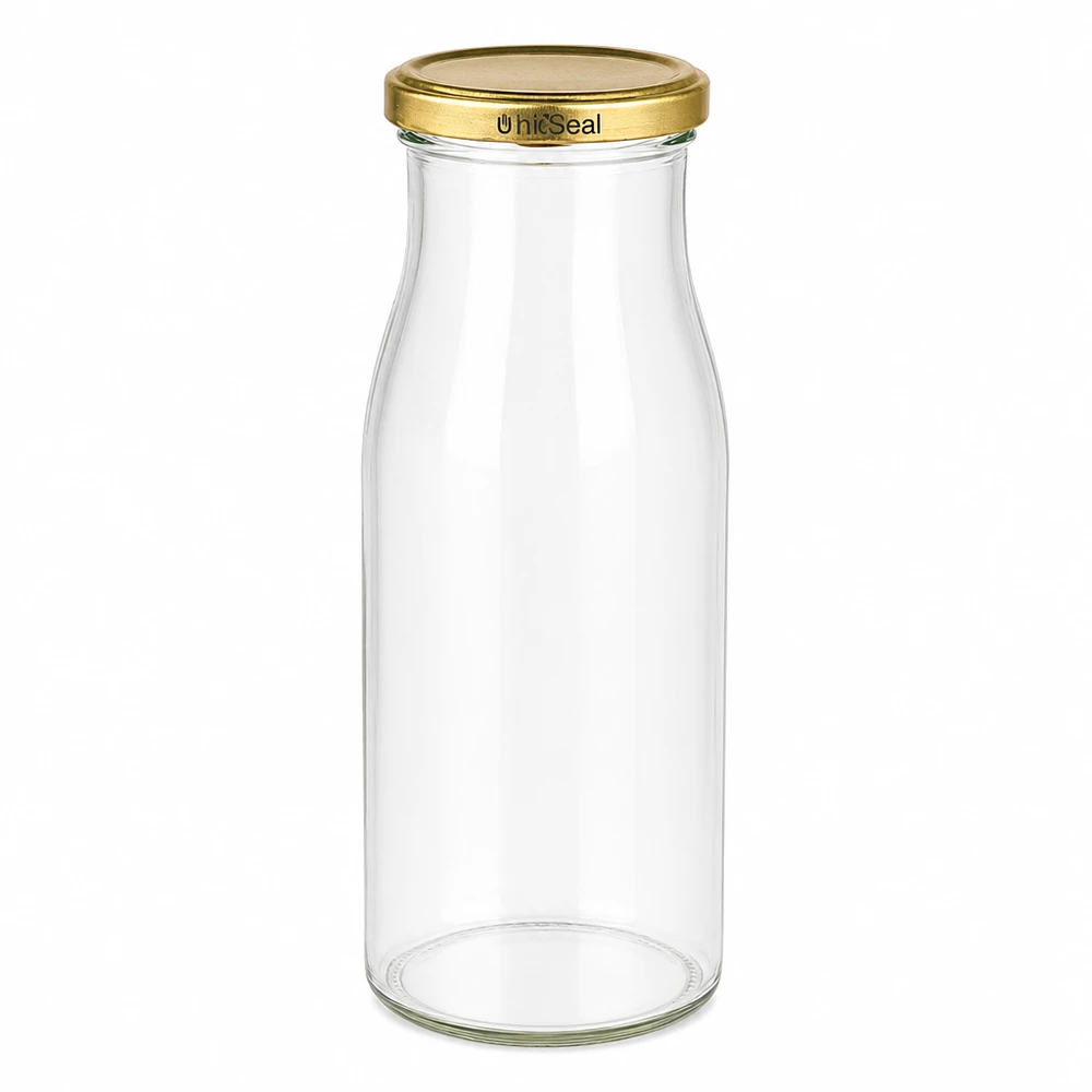 150ml Flasche mit BioSeal Deckel gold UNiTWIST UNiTWIST Glasflasche 150ml mit goldenem TO43 BioSeal Deckel transparentes Glas Schraubverschluss