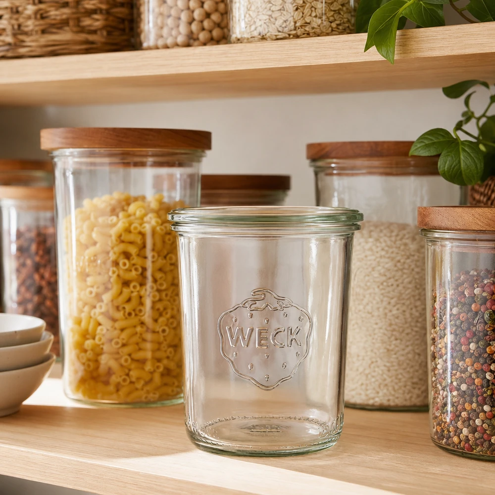 160ml Sturzglas WECK RR60 WECK Sturzglas 160ml RR60 leer in Pantry mit gefüllten Vorratsgläsern für Lebensmittel Aufbewahrung