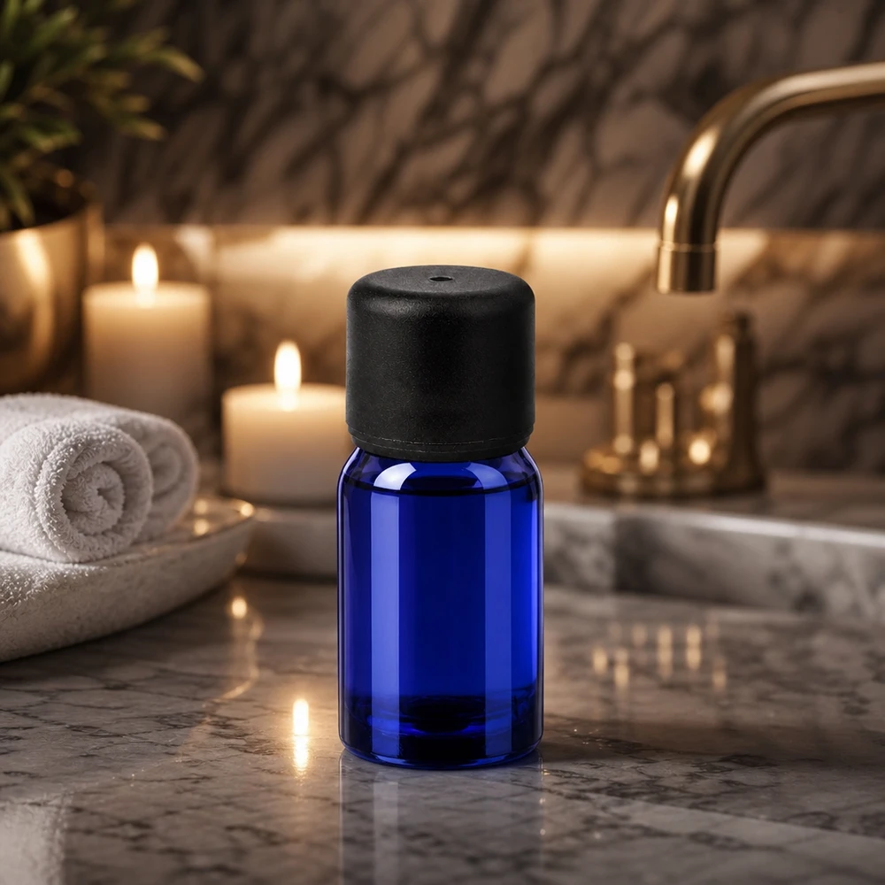 Handliche 5ml Glasflasche blau mit dichtem Verschluss für Reise und unterwegs