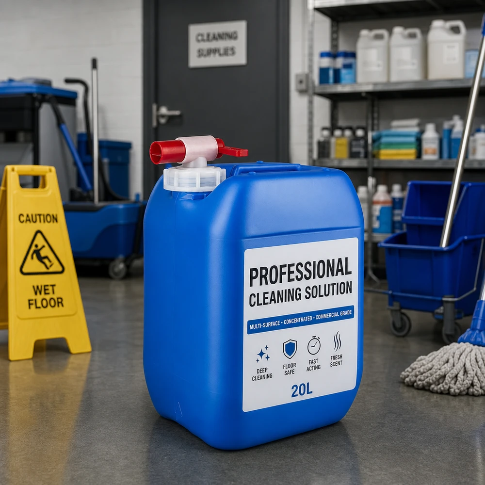 10 Liter Flüssigkeitsbehälter blau mit Auslaufhahn für den Hausmeisterservice