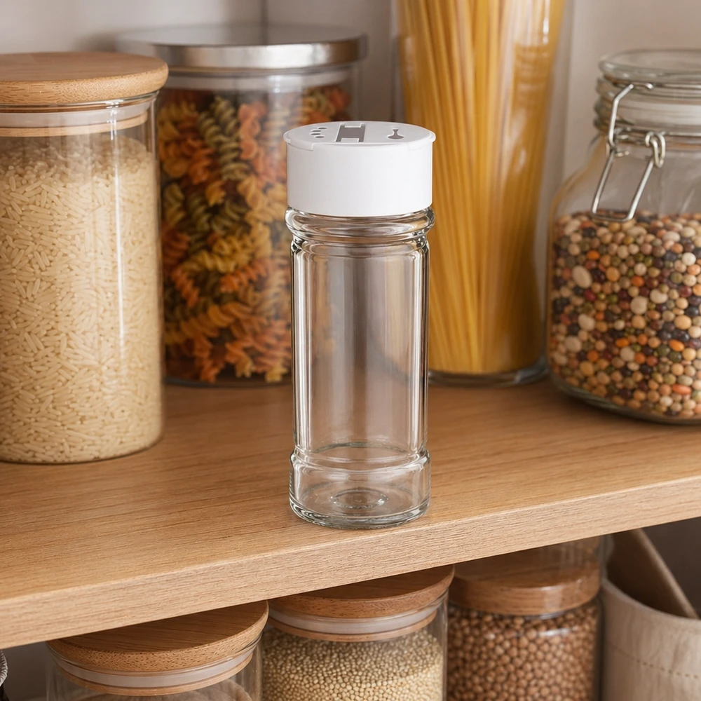 Zylindrisches Vorratsglas 100ml mit weißem Streuerdeckel ideal für Salz und Gewürze