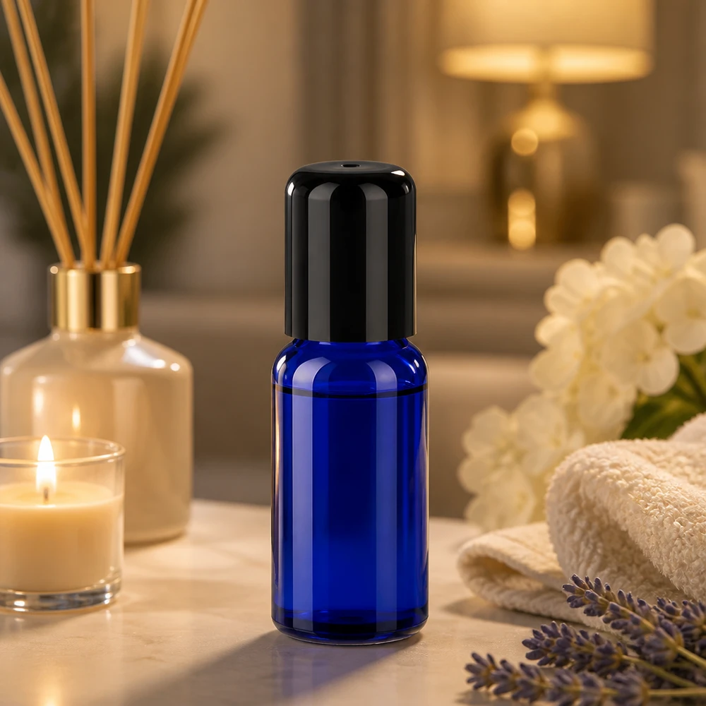20ml Roll-On Flasche schwarz Standardverschluss BlueLine UT18/20 Elegante blaue Roll-On Flasche 20ml STD BlueLine für hochwertige Öle und Seren
