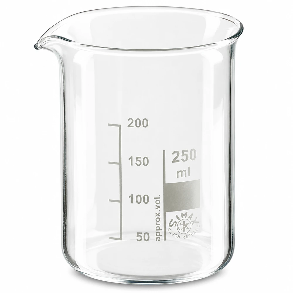 Becherglas 250ml Borosilikatglas, niedrige Form Präzisions-Messbecher 250ml aus temperaturbeständigem Borosilikatglas niedrige Ausführung
