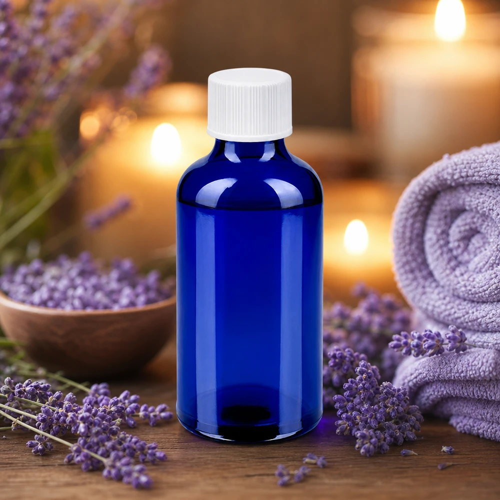 50ml Flasche 11mm Schraubverschluss weiß Standard BlueLine UT18/50 Praktische Vorratsflasche 50ml in Apotheker-Qualität mit lichtschützendem blauem Glas